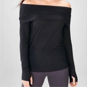 Demi Lovato for Fabletics Anabelle Black Mesh Cowl Neck Top. Size Medium